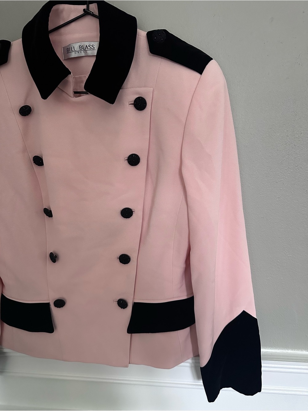 VINTAGE ▪️Bill Blass Pink and Black Double-Breasted Military-Style Jacket
